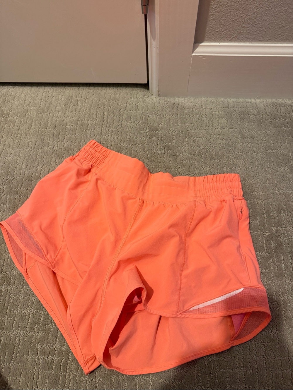 Lululemon high rise hotty hots- Neon Coral Athletic Running Shorts